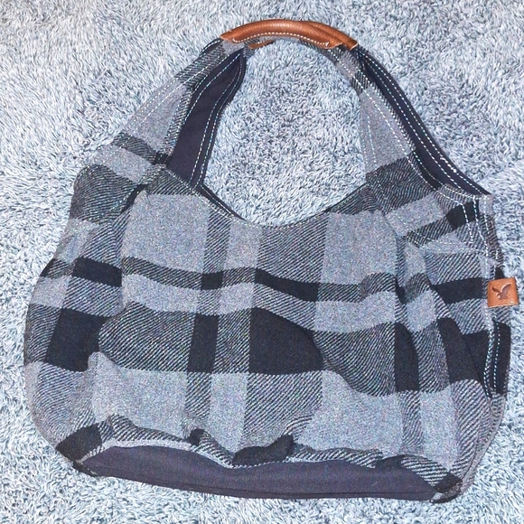 🐑 Wool blend plaid hobo shoulder tote bag/purse - Picture 1 of 11